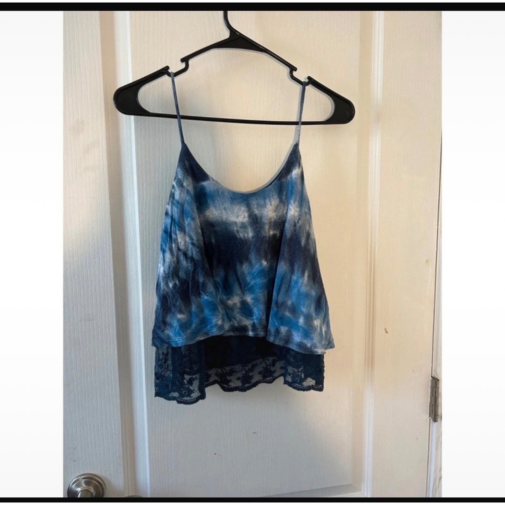 Blue & White Tie Dye Cropped Top With Lace Babydoll Wimsy Fairy